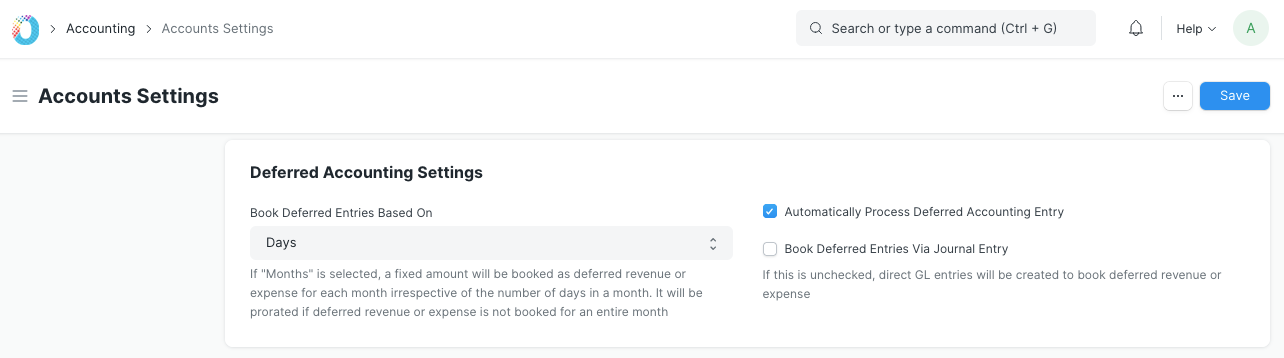 Deferred Accounting Settings