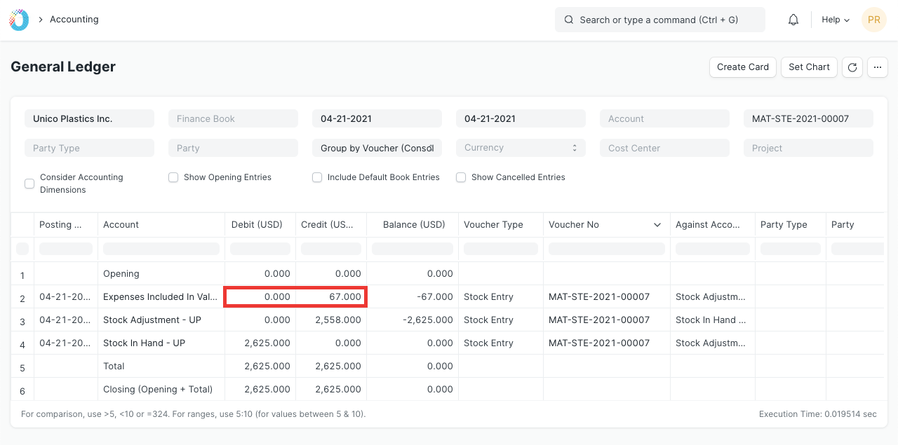 Additional Costs General Ledger