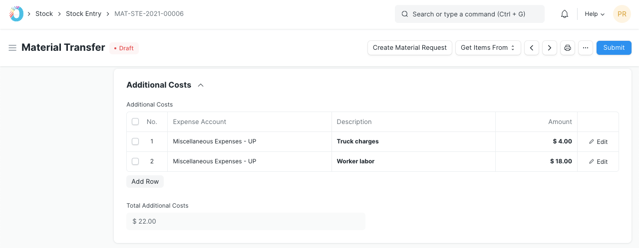 Stock Entry Additional Costs