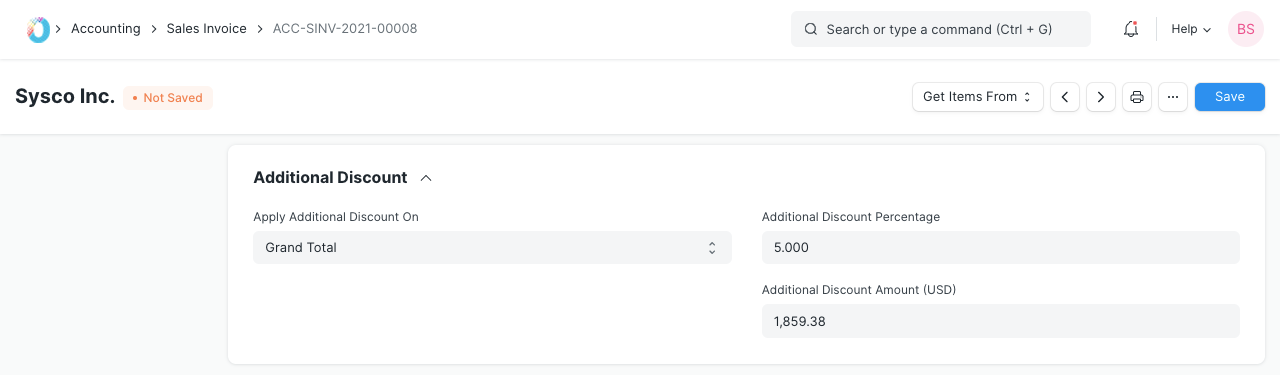 Additional Discount in Sales Invoice