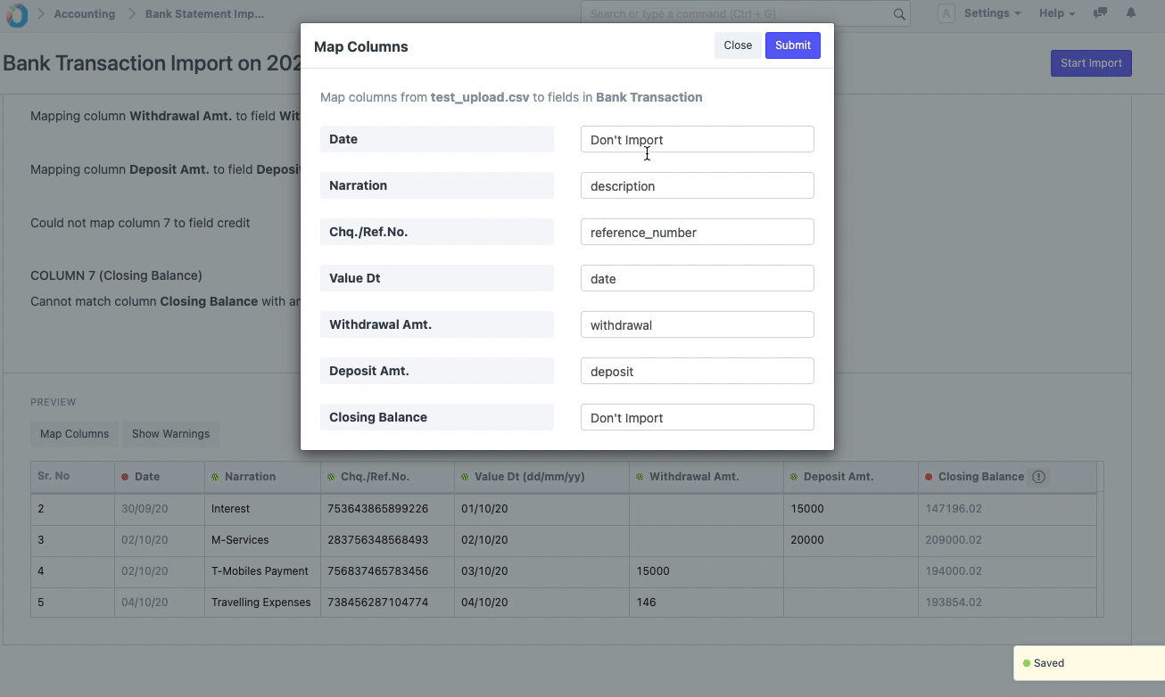 Reconcile bank transactions