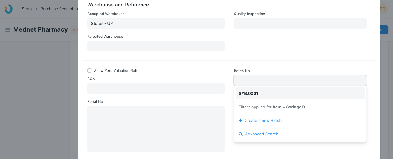 Batch in Purchase Receipt