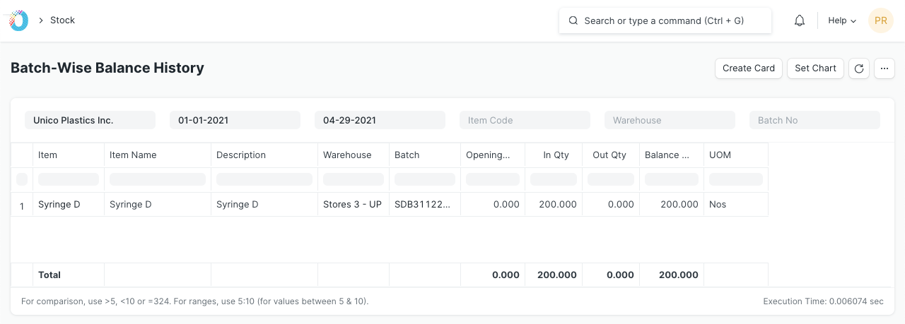 Batchwise Stock Balance