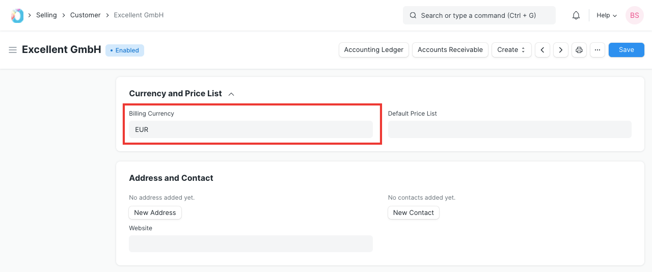 Billing Currency in Customer