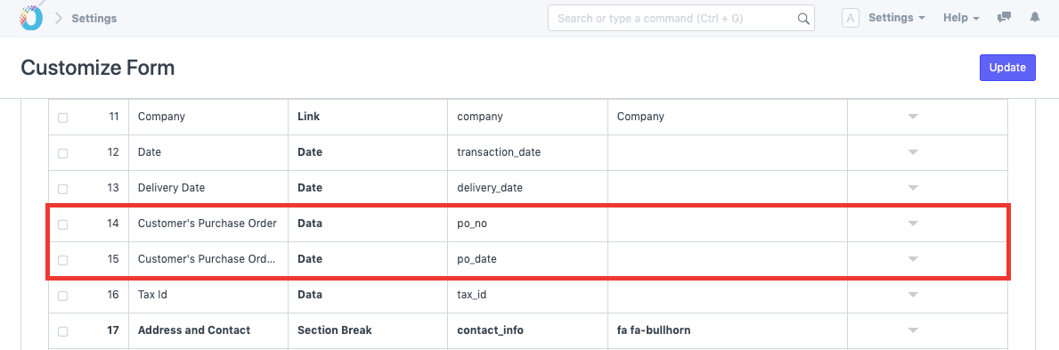 Standard fields in Sales Order