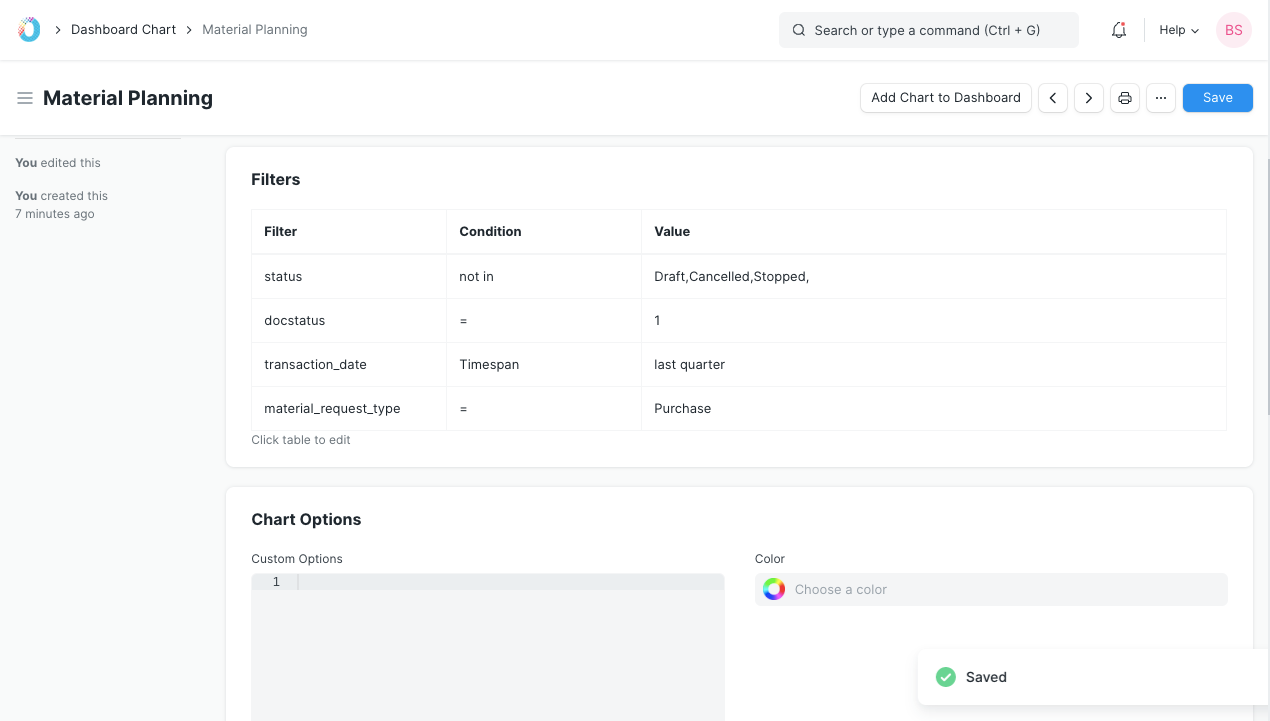 Dashboard Chart Filter