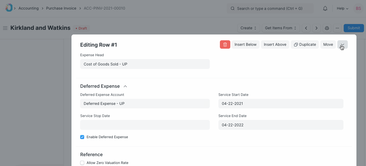 Invoice With Deferred Expense