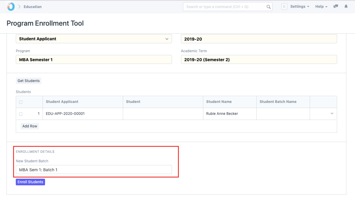 Student Enrollment Tool