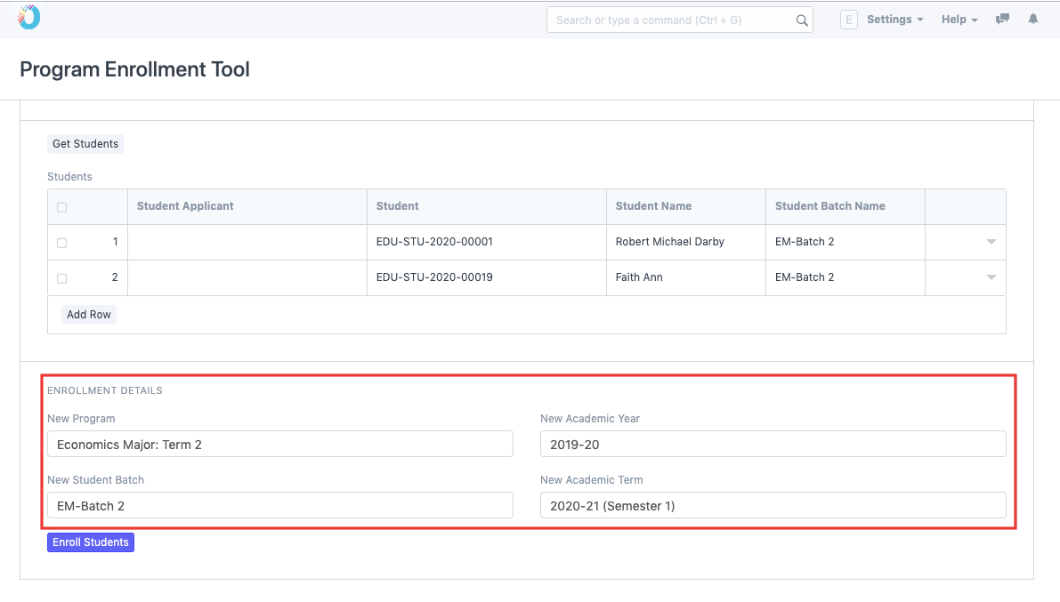 Student Enrollment Tool