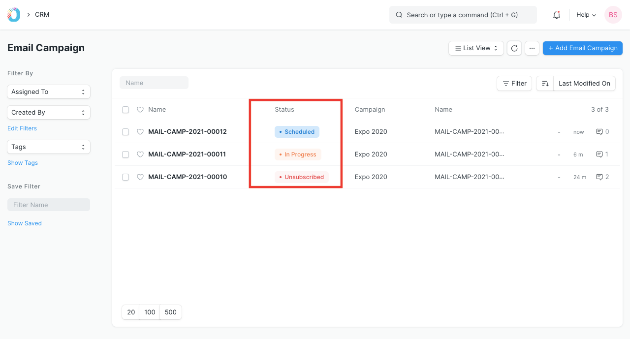 Email Campaign Status