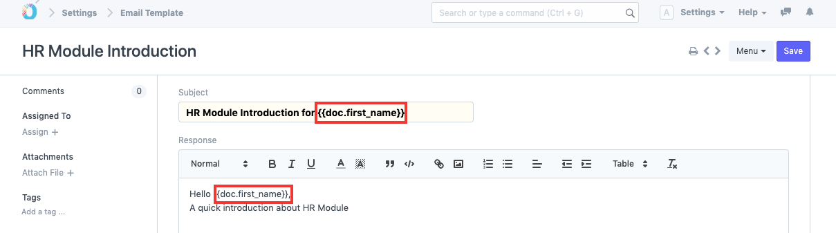 Email Template Document