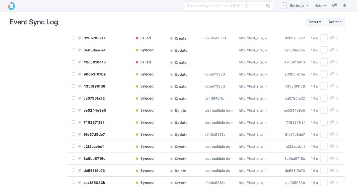 Event Sync Log