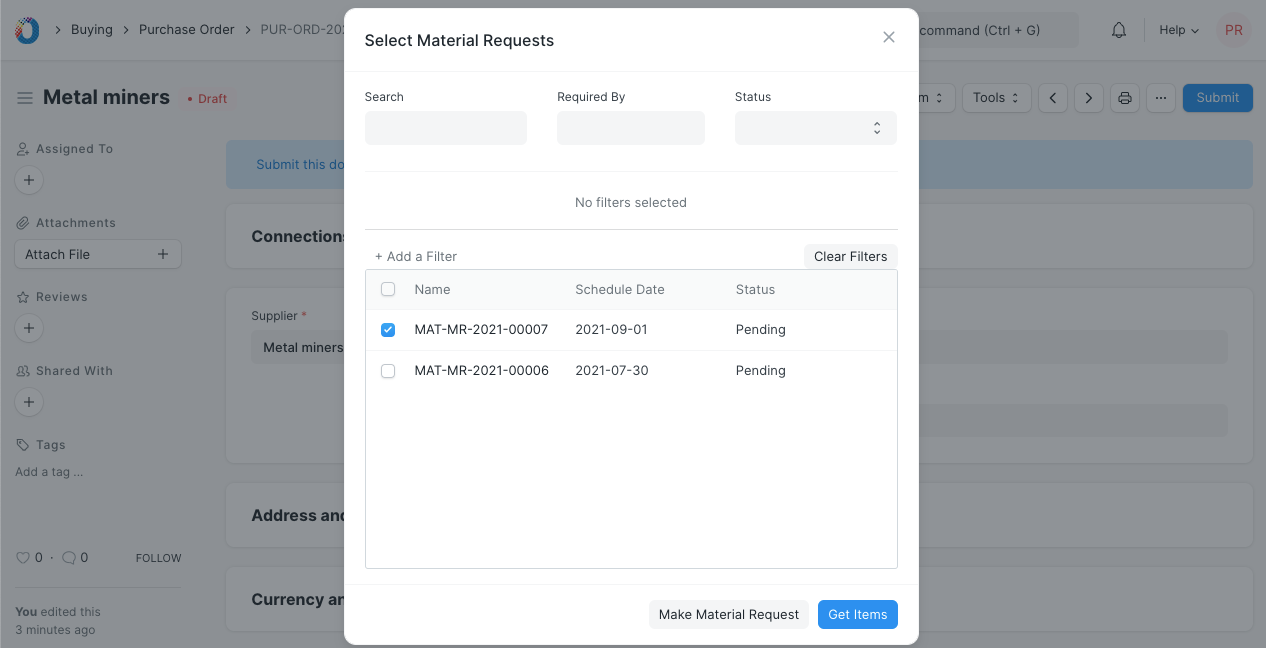 Get Items from Open Material Requests