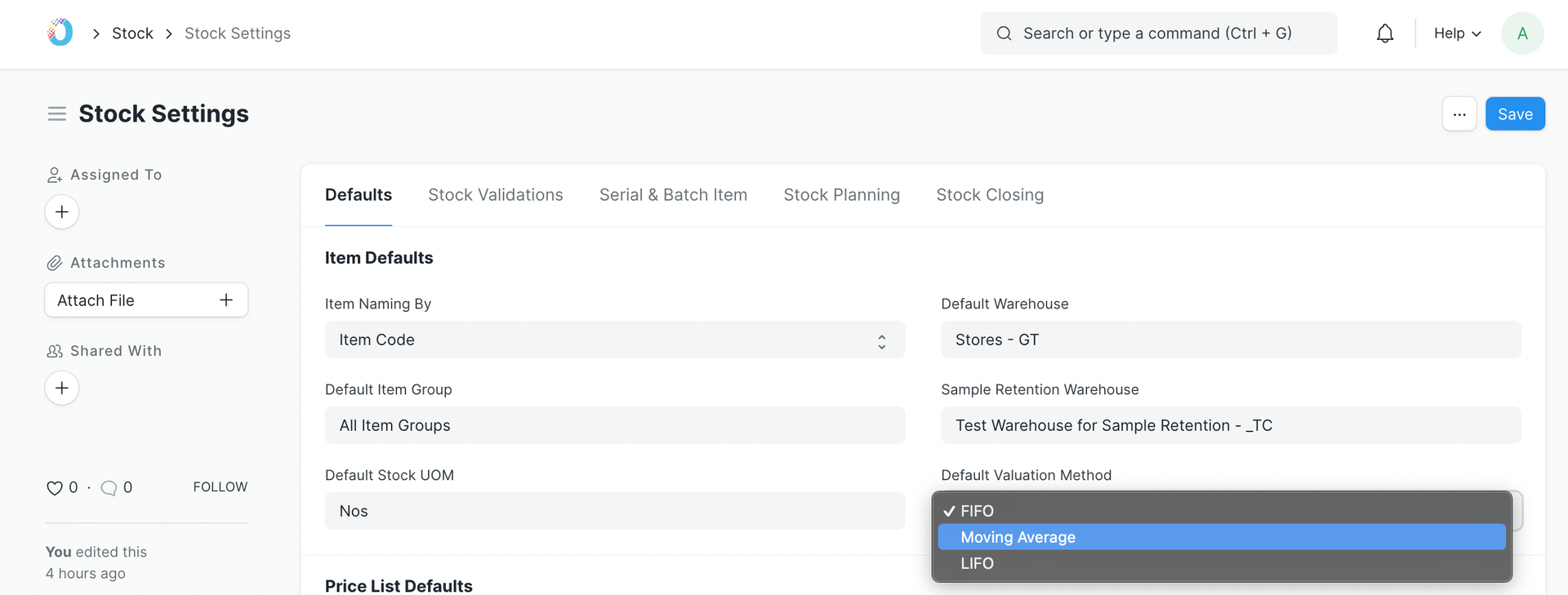 global valuation settings