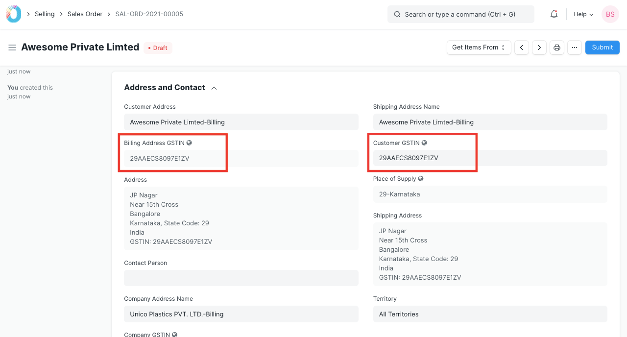 GST Details in Sales Order
