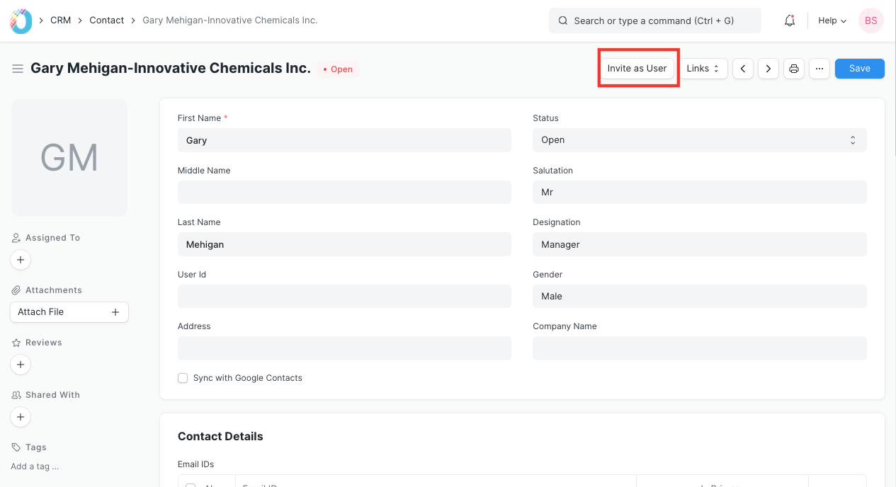 Invite Contact as a User