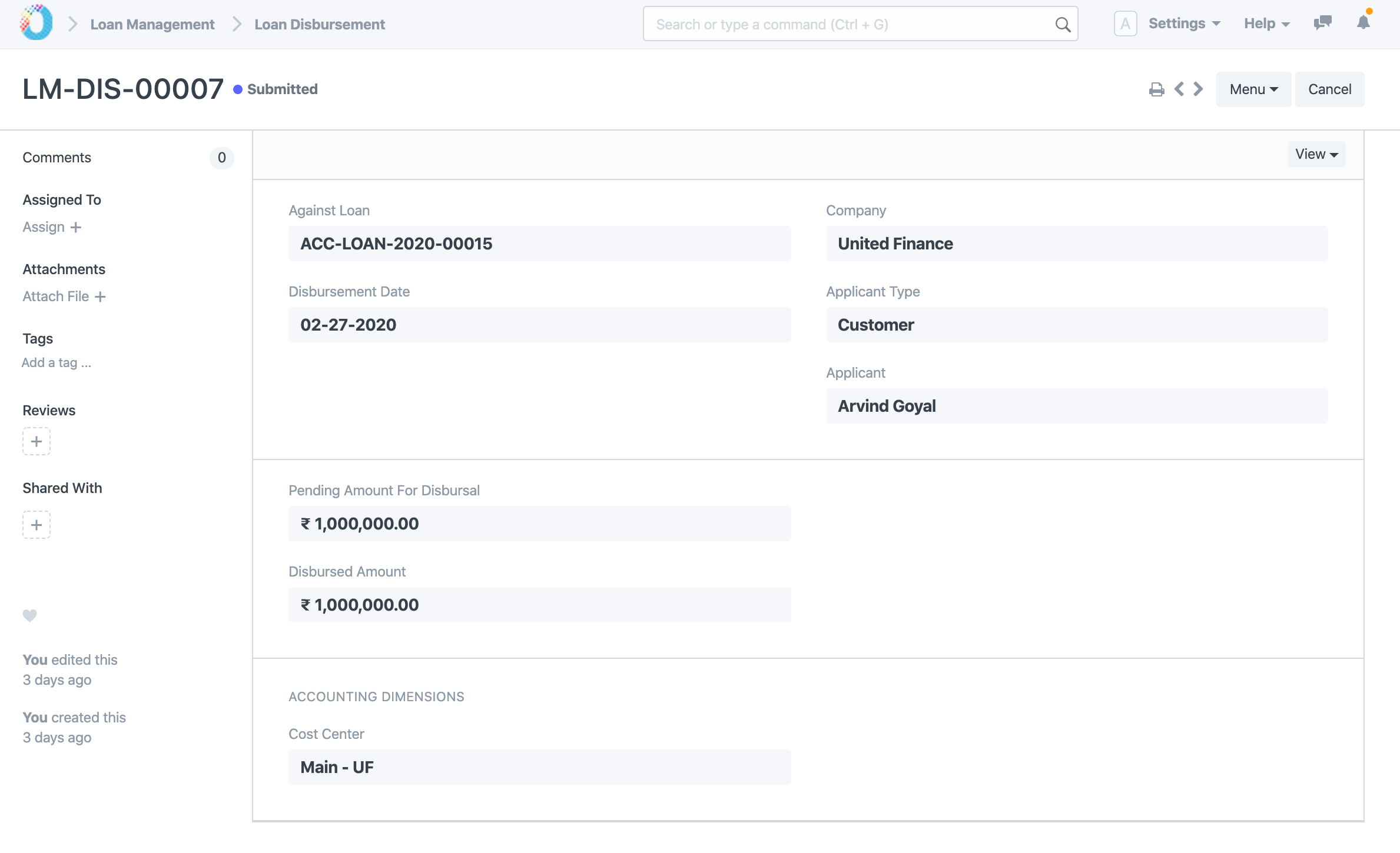 Loan Disbursement