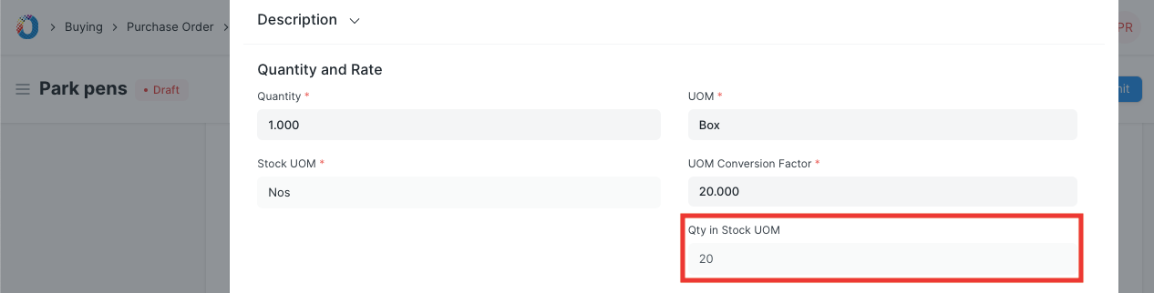 Purchase Qty in Default UoM