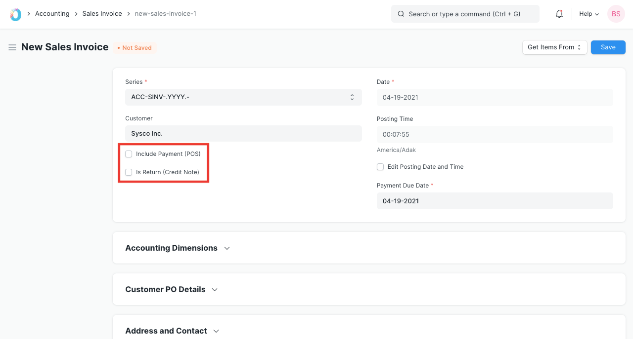 POS and Credit Note Options