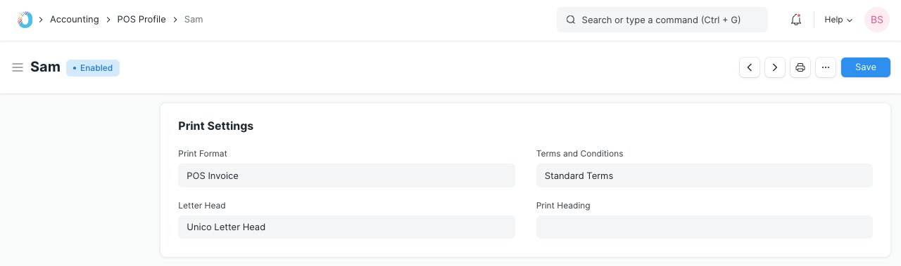 POS Print Settings