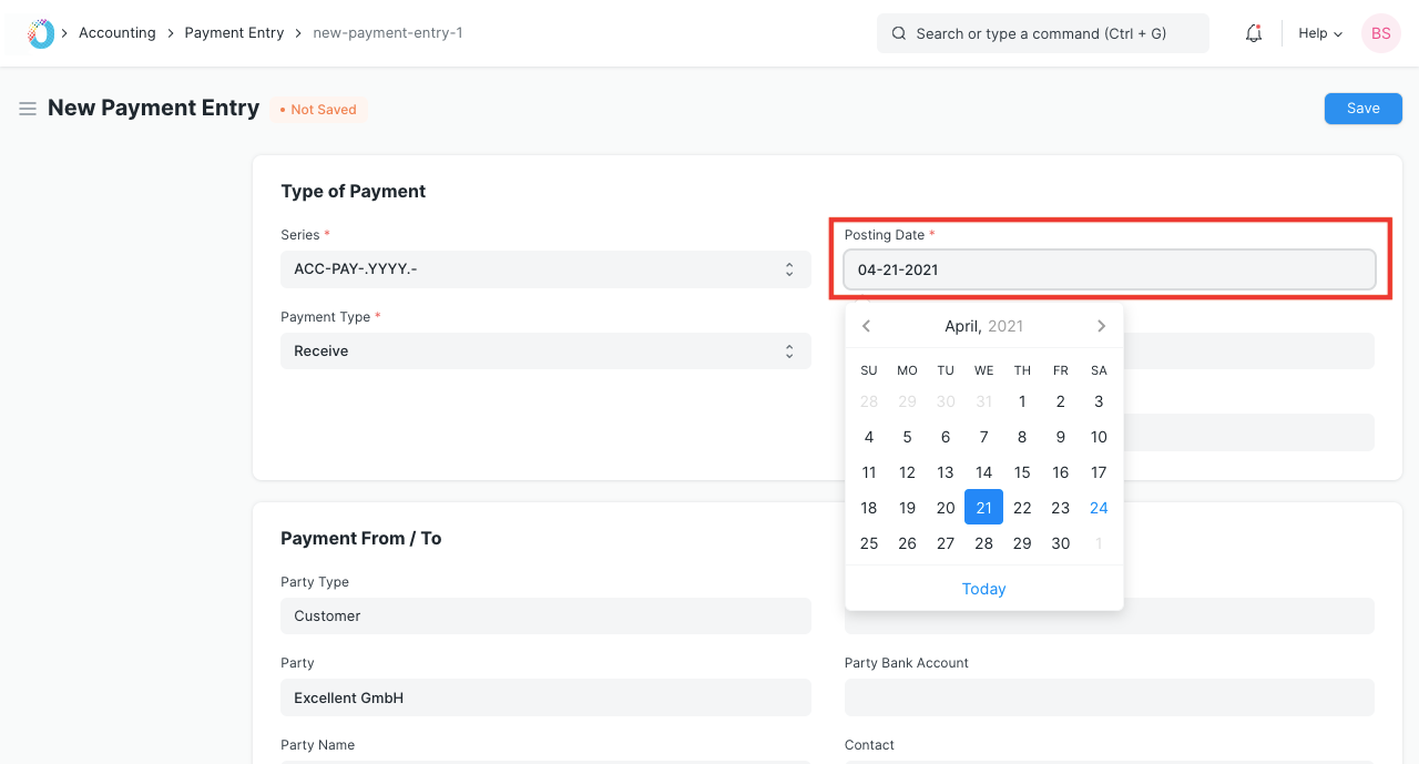 Posting Date in Payment Entry