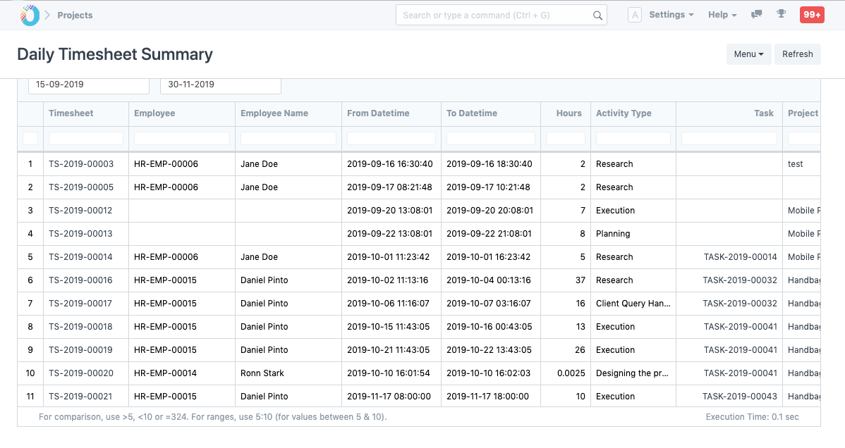 Project Billing Summary