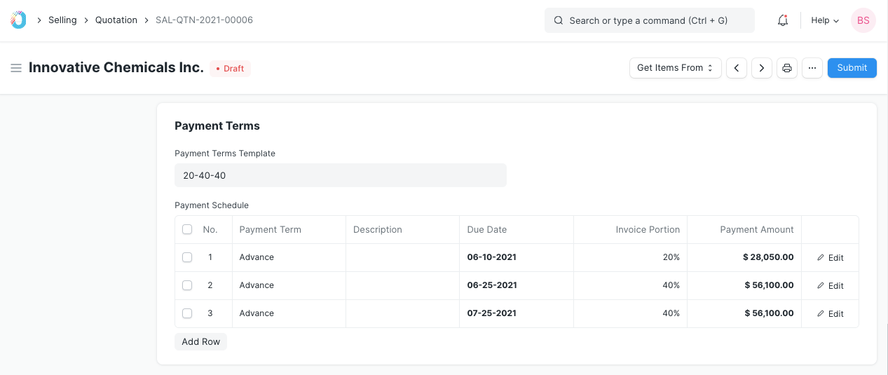 Payment Terms in Quotation