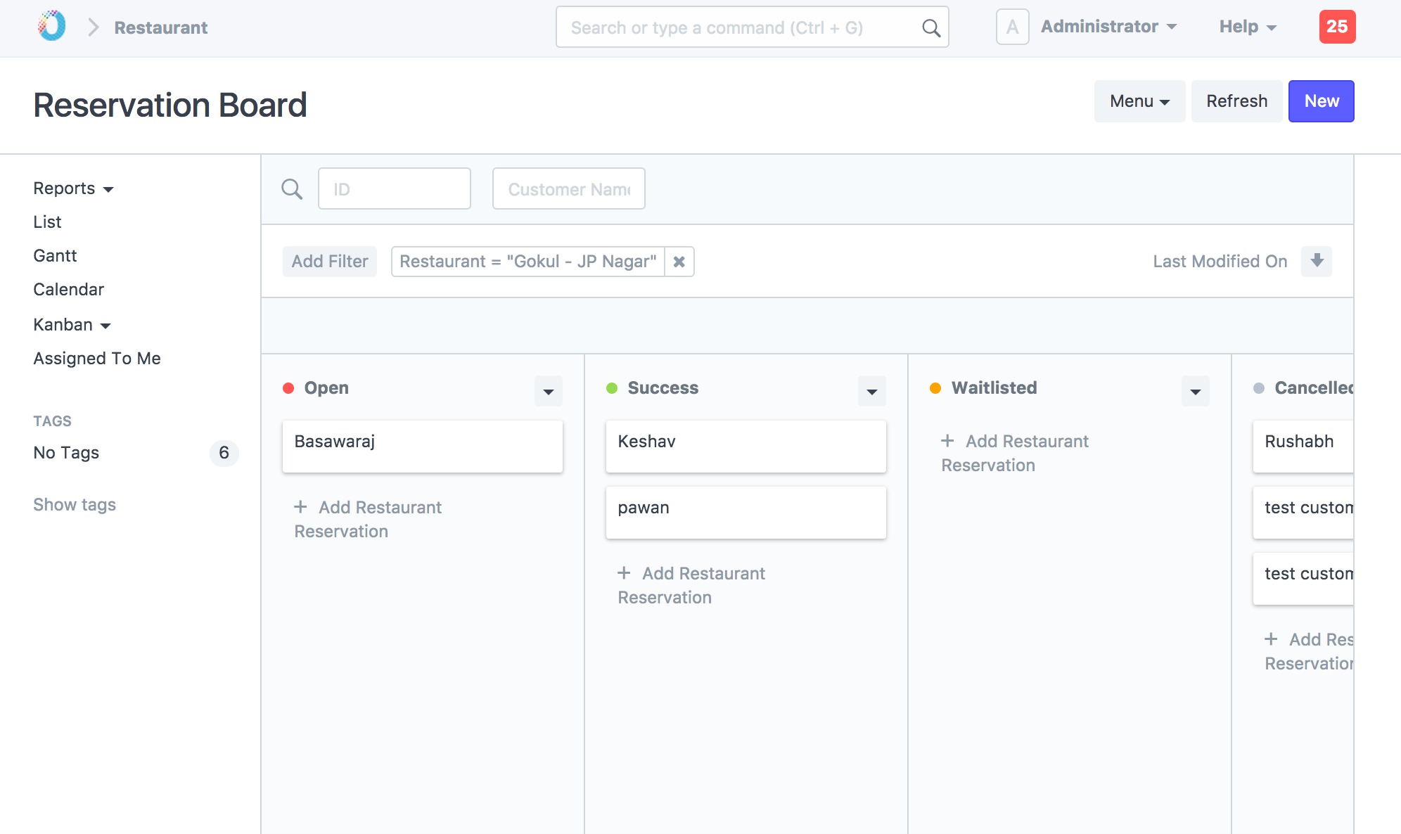 Reservation Kanban Board