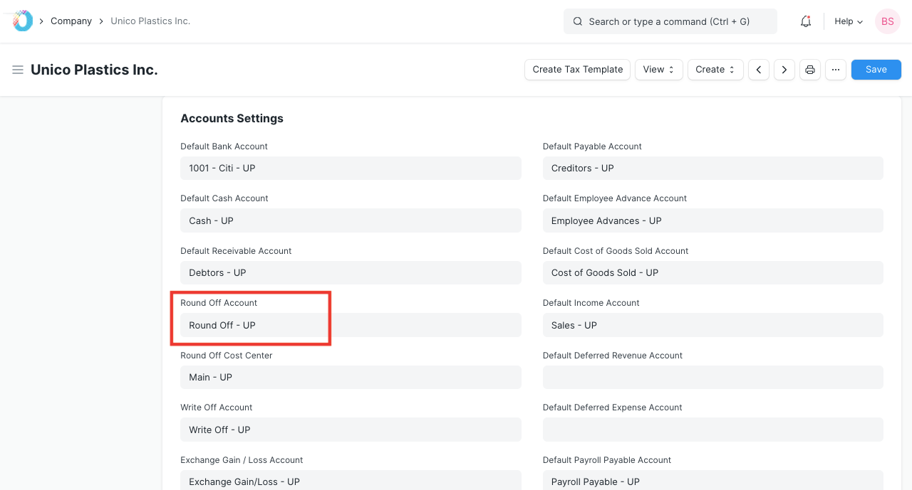 Round Off Account in Company
