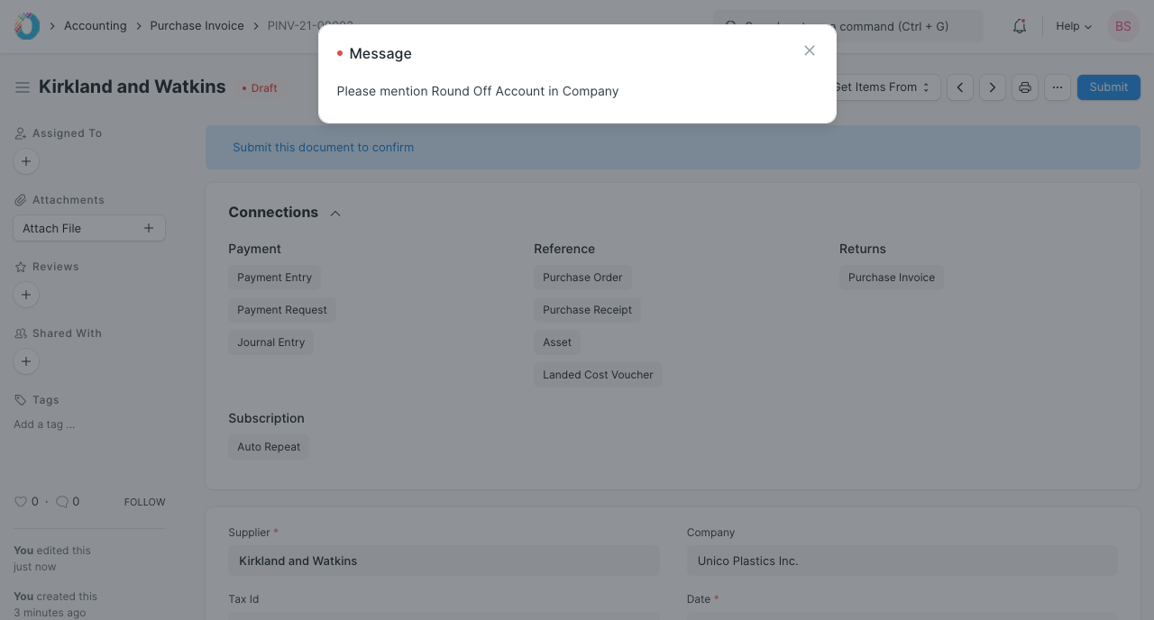 Round off Account in Purchase Invoice