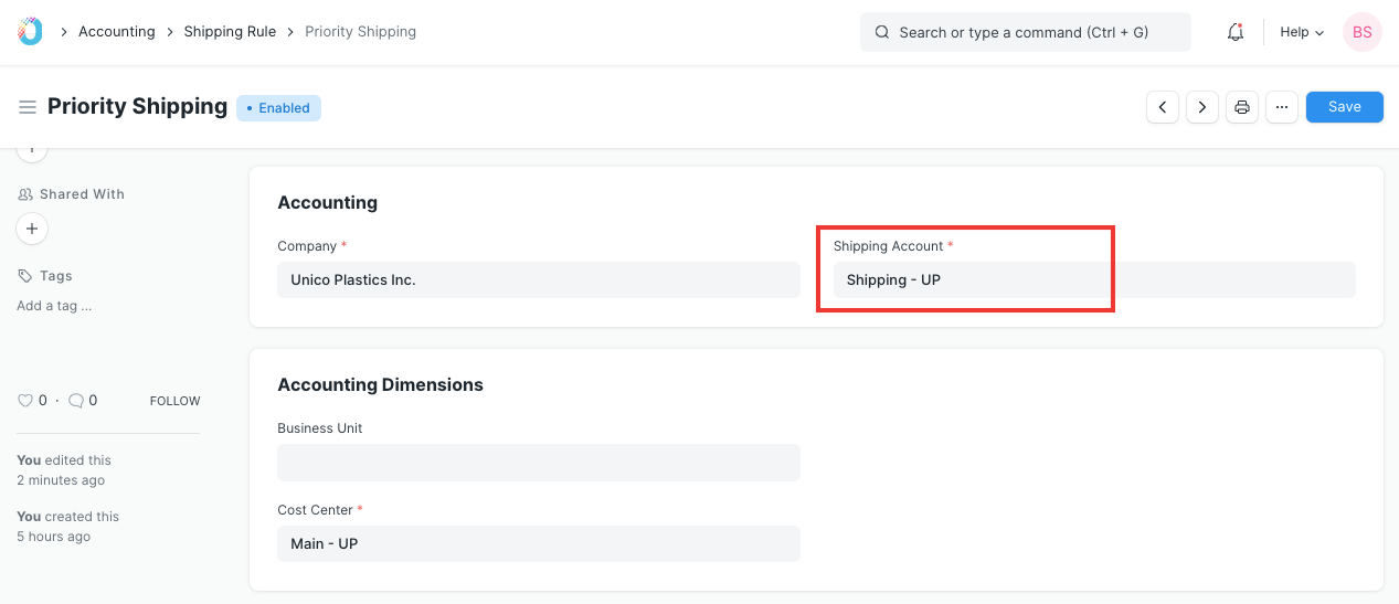 Shipping Account