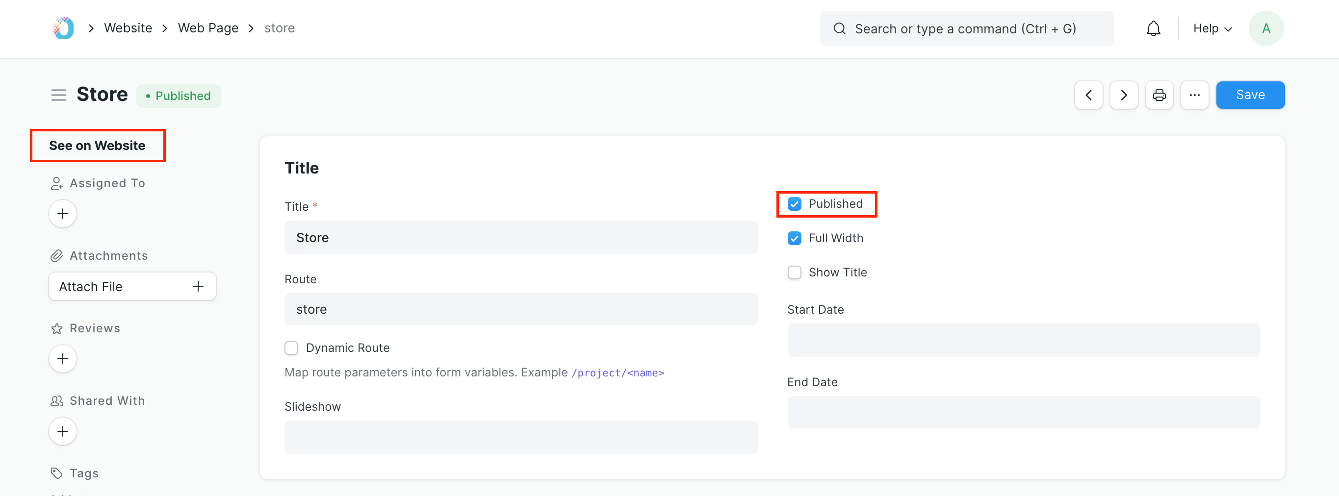 Store Page Published