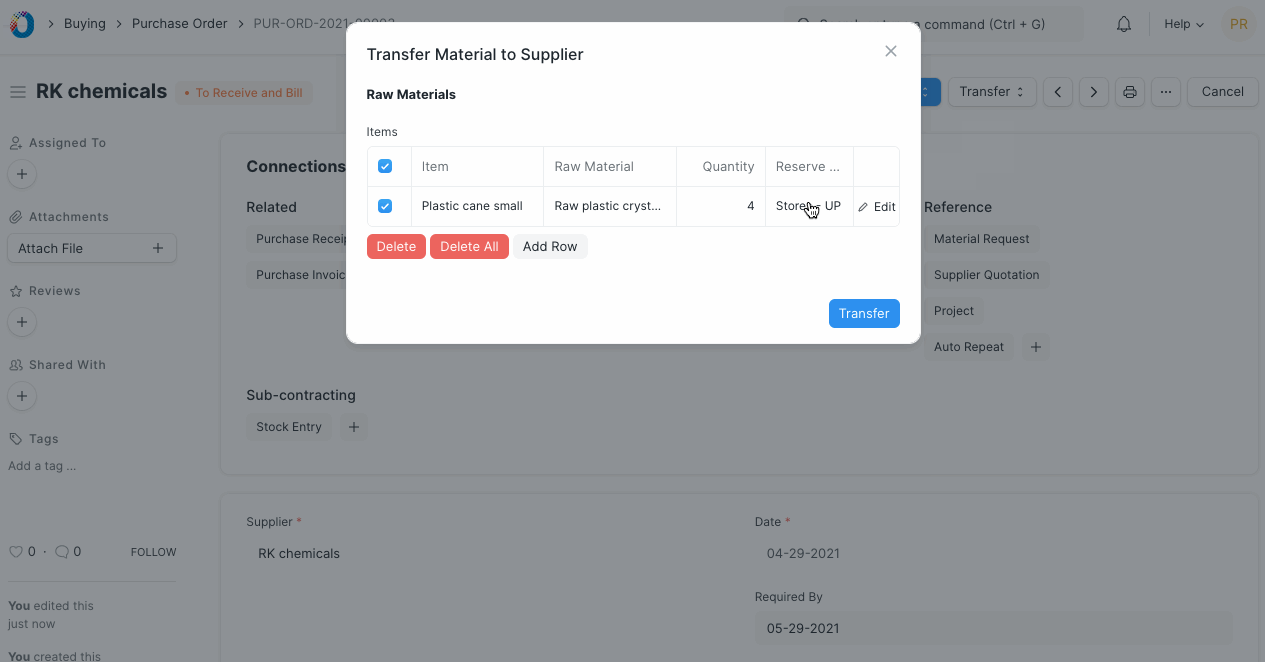 Subcontract Transfer Material