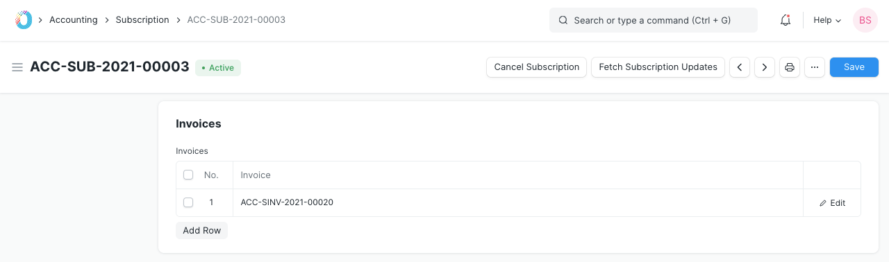 Subscription Invoices