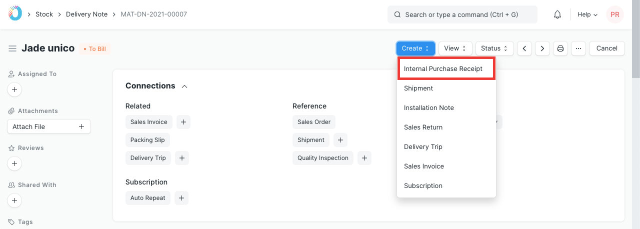 Purchase Receipt Material Transfer