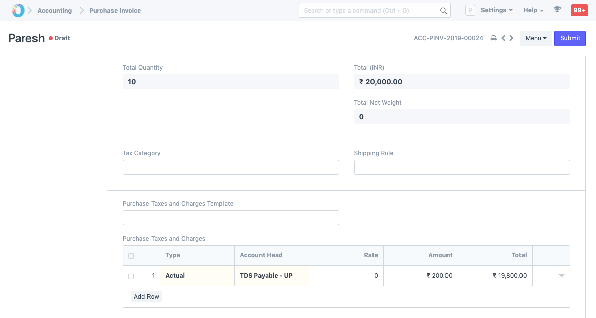 Tax Withholding Category