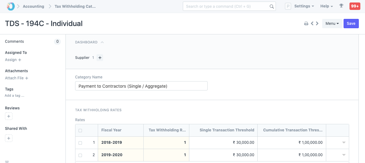 Tax withholding Category