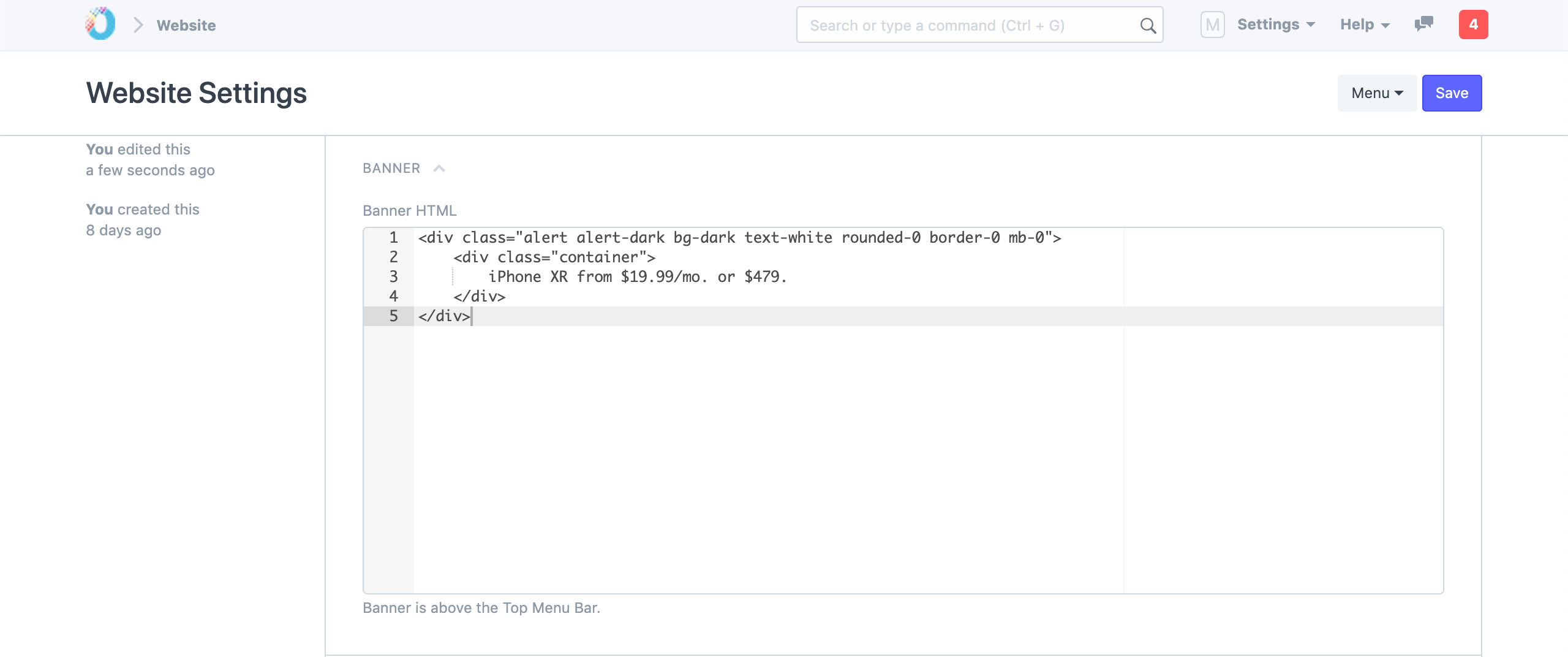 Website Settings - Banner